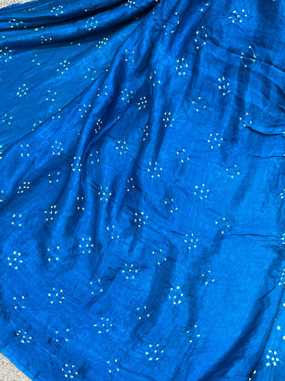 BLUE SHADED GAJJI SILK PURE HANDLOOM BHANDEJ SAREE