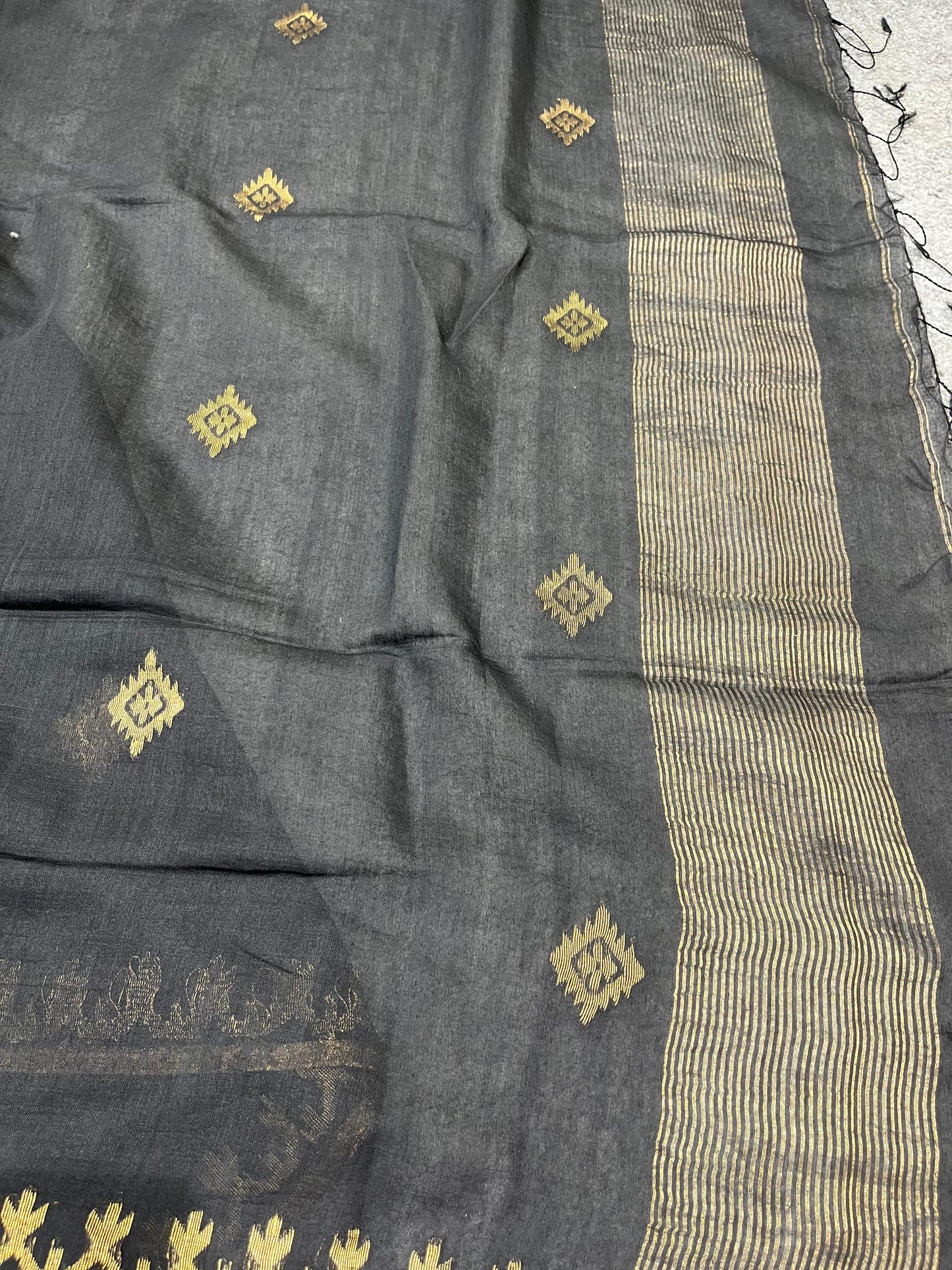 BLACK PURE HANDLOOM MUL COTTON SAREE