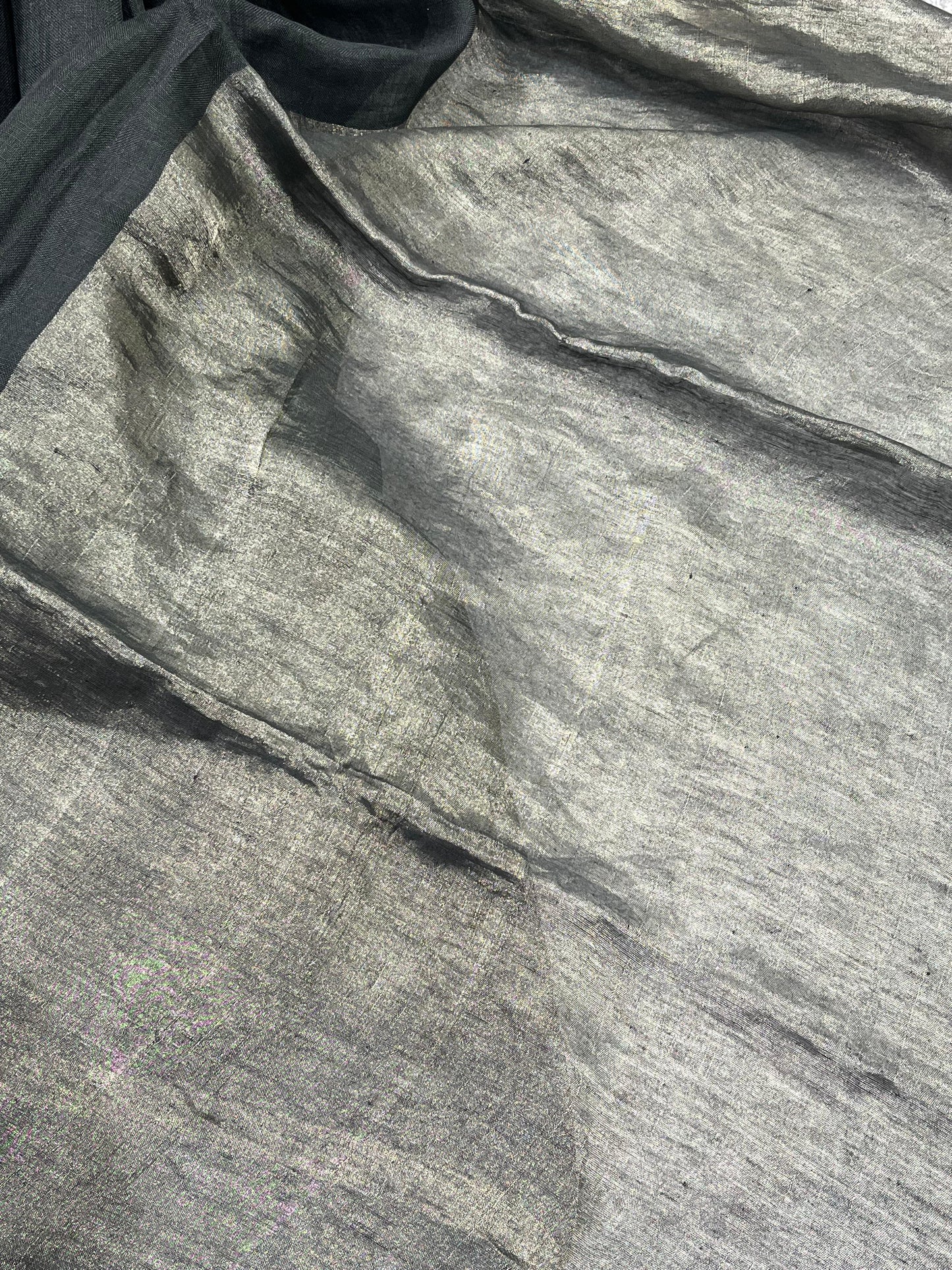 BLACK PURE HANDLOOM LINEN SAREE