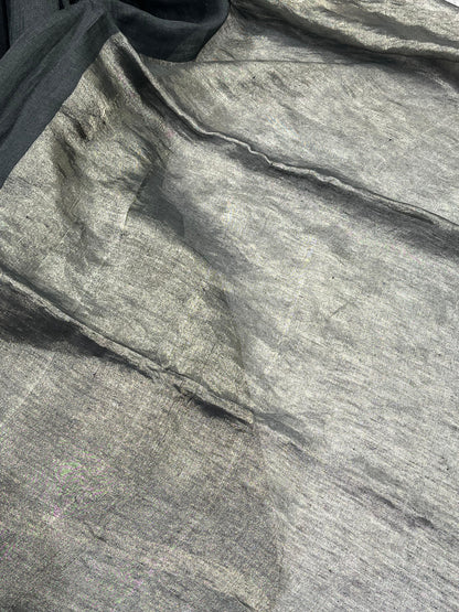 BLACK PURE HANDLOOM LINEN SAREE