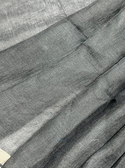 BLACK PURE HANDLOOM LINEN SAREE