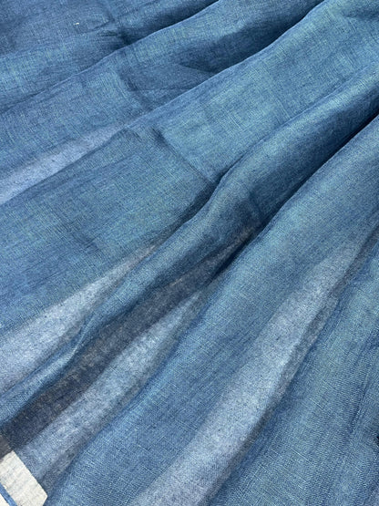 TEAL BLUE PURE HANDLOOM LINEN SAREE