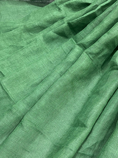 GREEN PURE HANDLOOM LINEN SAREE