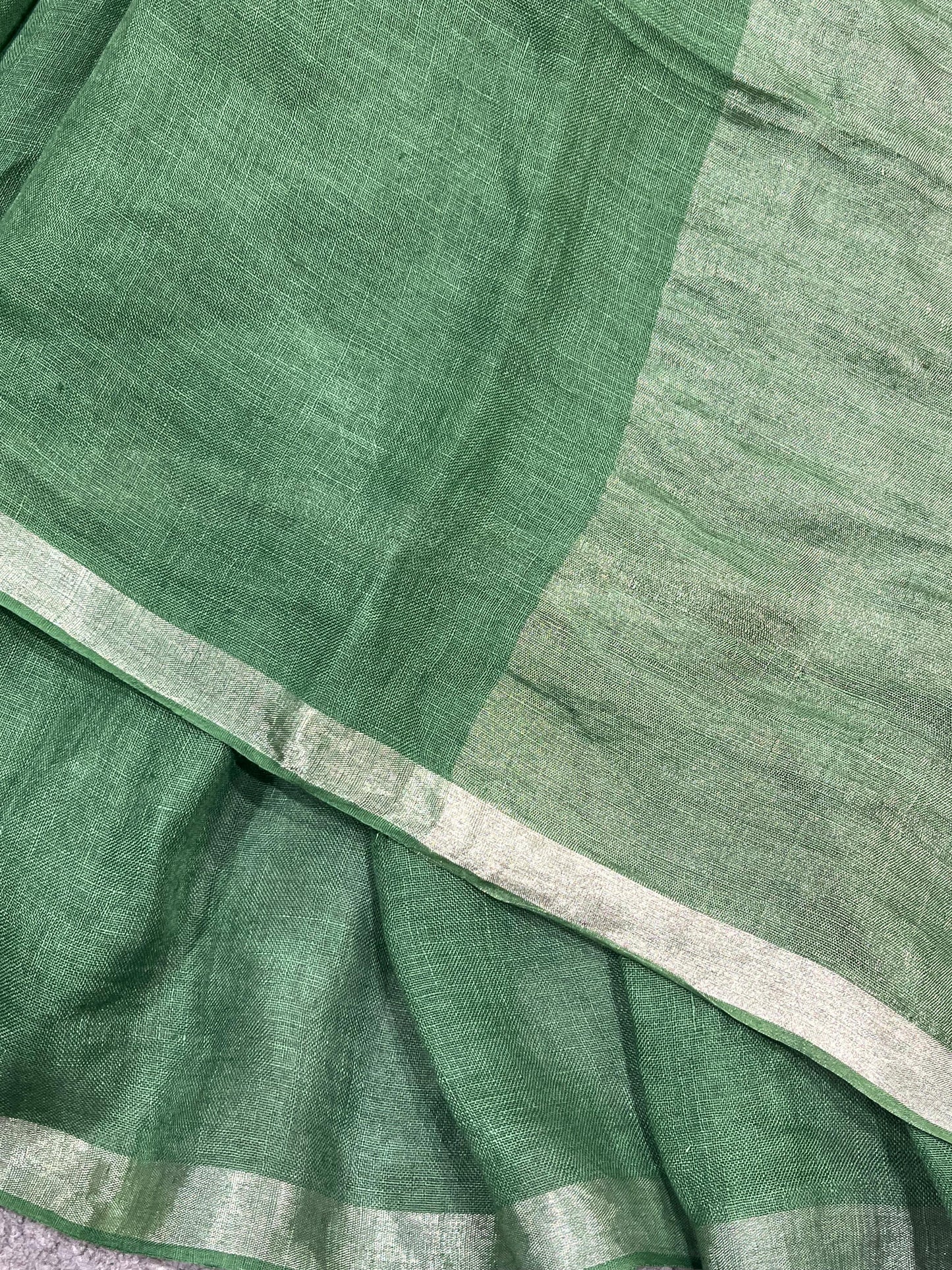 GREEN PURE HANDLOOM LINEN SAREE