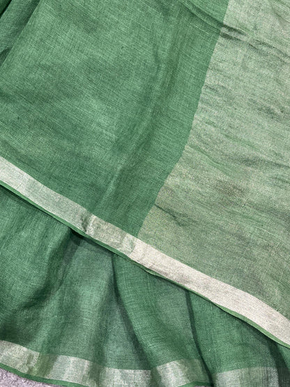 GREEN PURE HANDLOOM LINEN SAREE