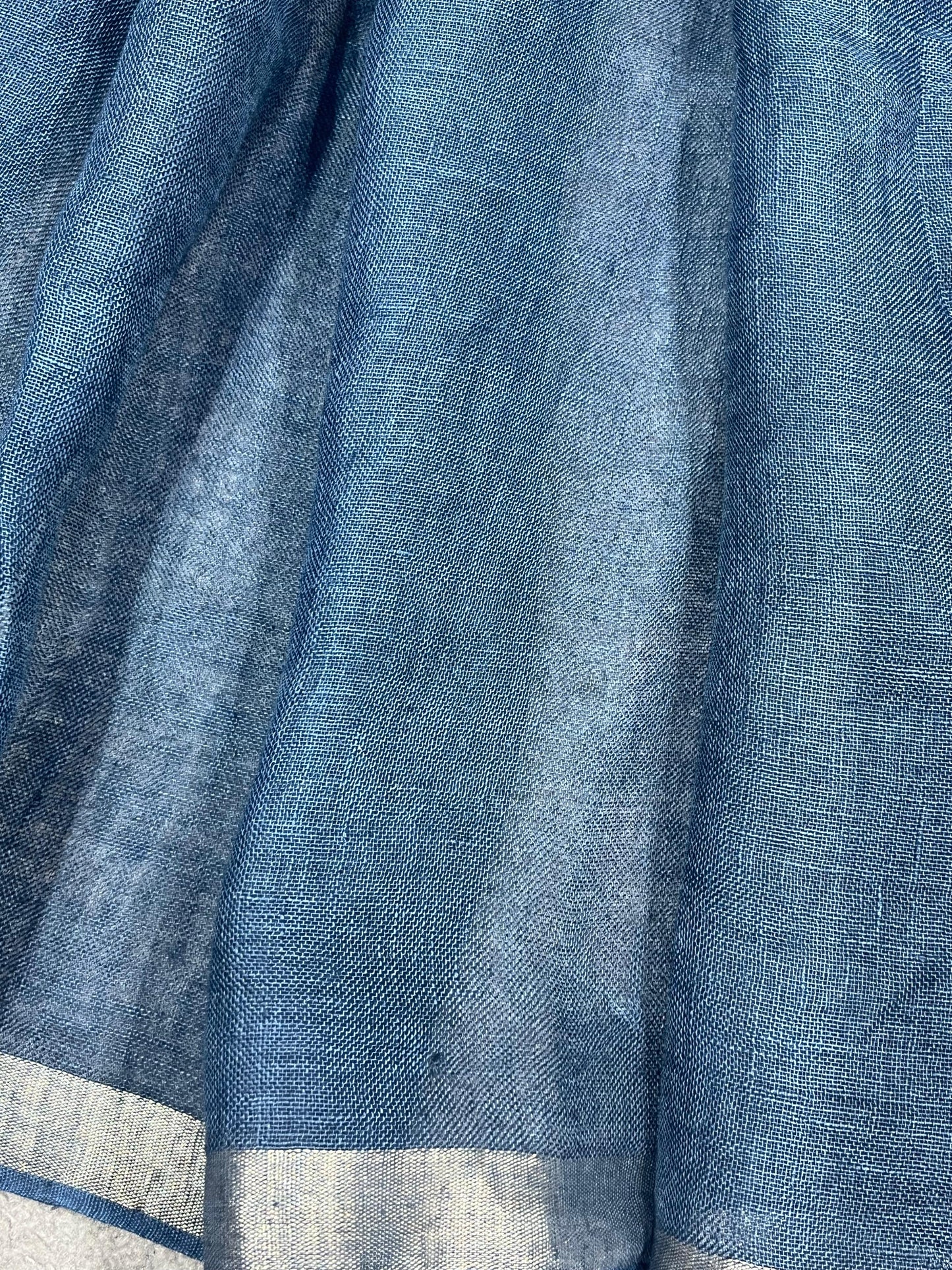 TEAL BLUE PURE HANDLOOM LINEN SAREE