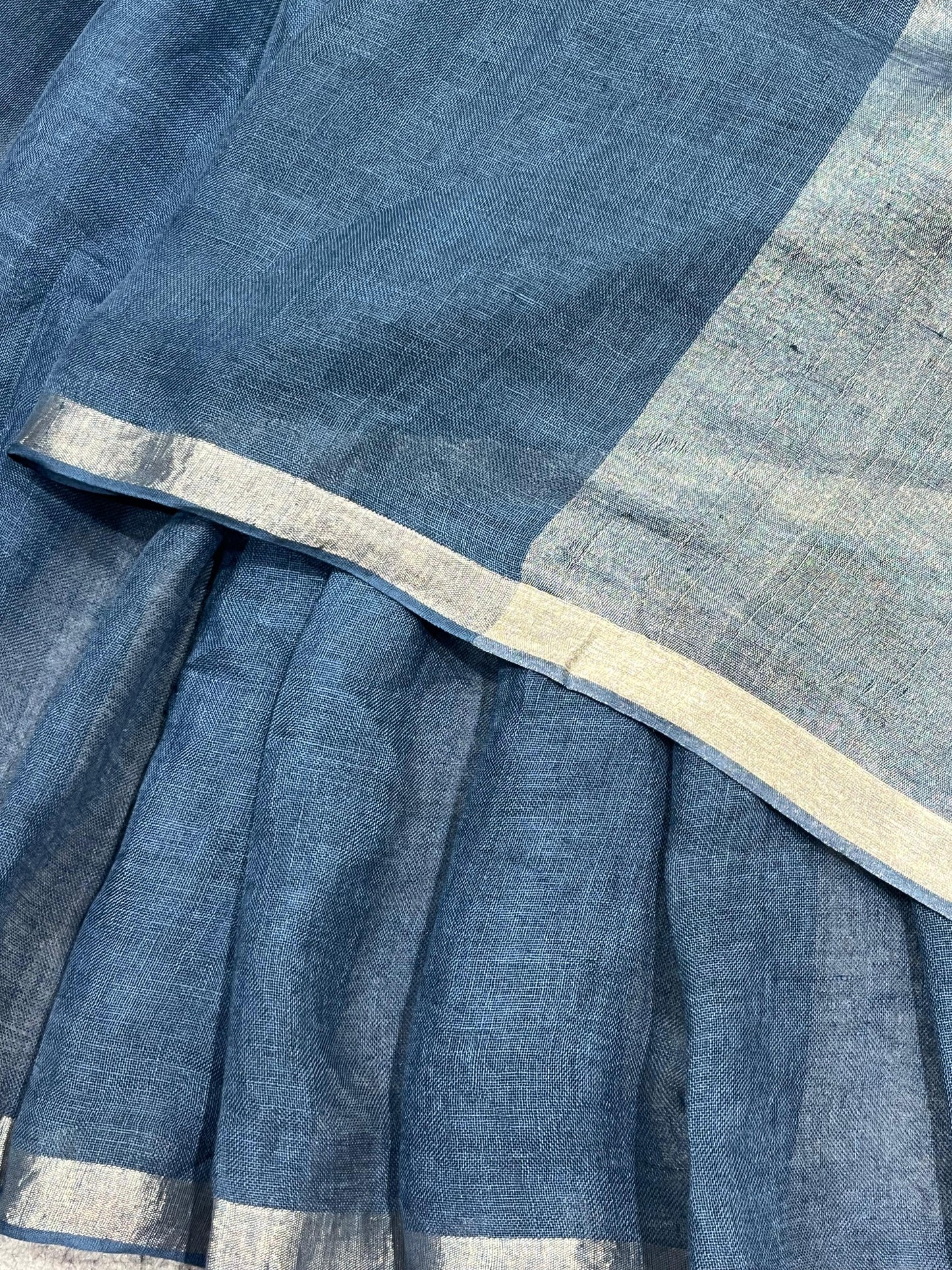 TEAL BLUE PURE HANDLOOM LINEN SAREE