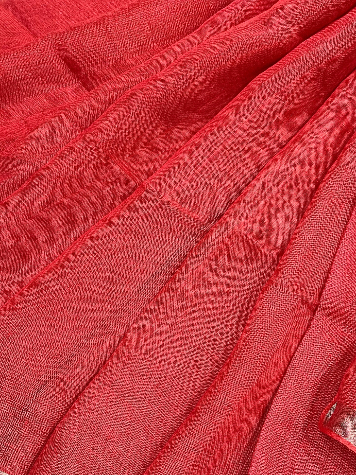 RED PURE HANDLOOM LINEN SAREE