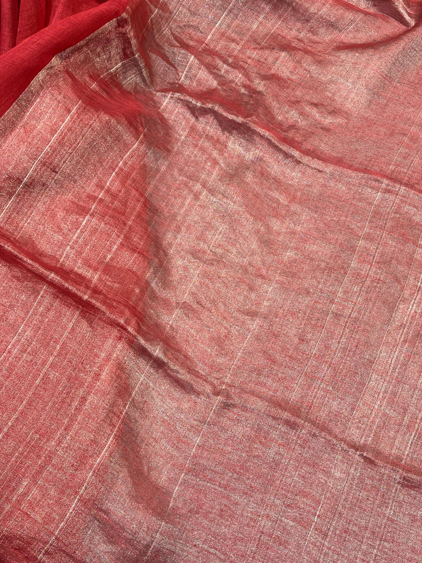 RED PURE HANDLOOM LINEN SAREE
