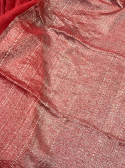 RED PURE HANDLOOM LINEN SAREE