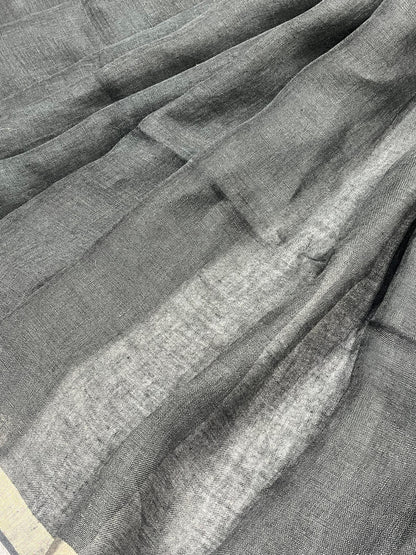 BLACK PURE HANDLOOM LINEN SAREE