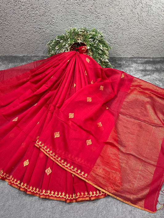RED PURE HANDLOOM MUL COTTOPN COTTON