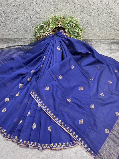 DARK BLUE PURE HANDLOOM MUL COTTON SAREE