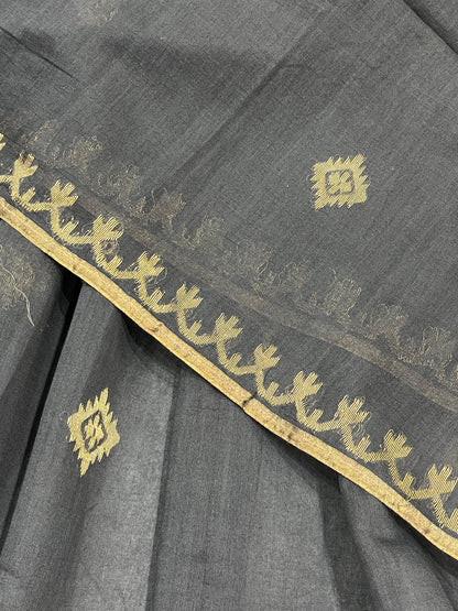 BLACK PURE HANDLOOM MUL COTTON SAREE