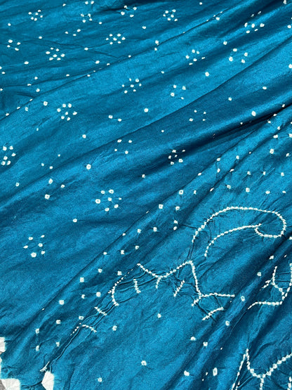TEAL BLUE GAJJI SILK PURE HANDLOOM BHANDEJ SAREE