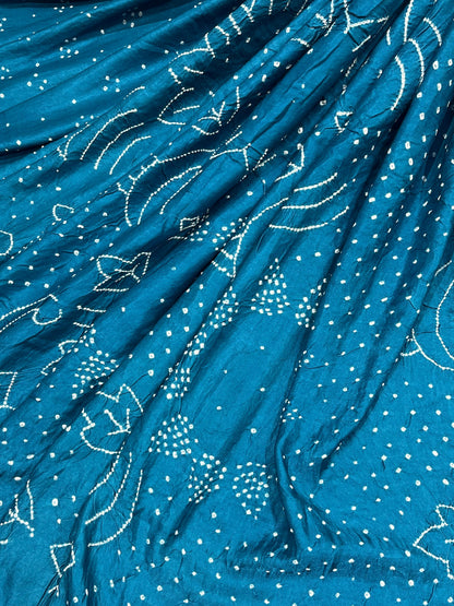 TEAL BLUE GAJJI SILK PURE HANDLOOM BHANDEJ SAREE