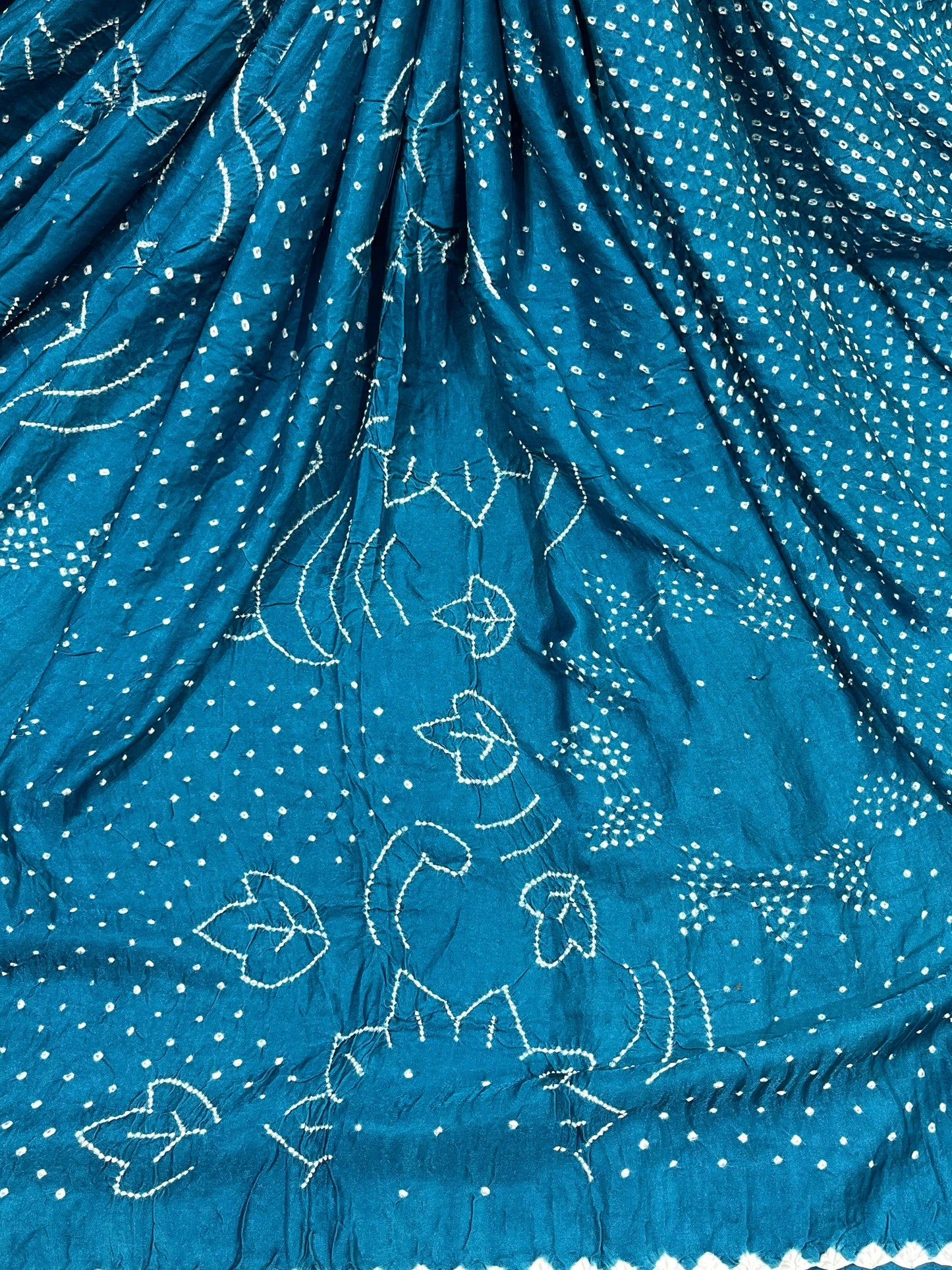 TEAL BLUE GAJJI SILK PURE HANDLOOM BHANDEJ SAREE