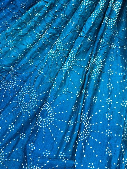 BLUE SHADED GAJJI SILK PURE HANDLOOM BHANDEJ SAREE
