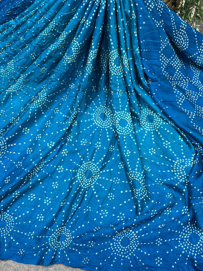 BLUE SHADED GAJJI SILK PURE HANDLOOM BHANDEJ SAREE