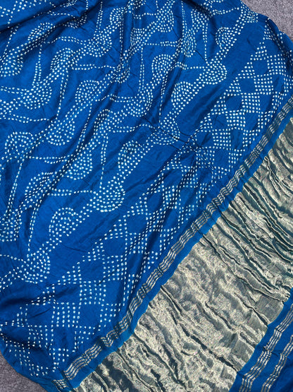 BLUE SHADED GAJJI SILK PURE HANDLOOM BHANDEJ SAREE
