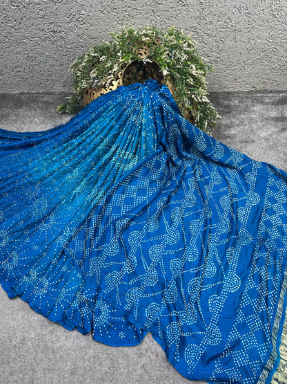 BLUE SHADED GAJJI SILK PURE HANDLOOM BHANDEJ SAREE