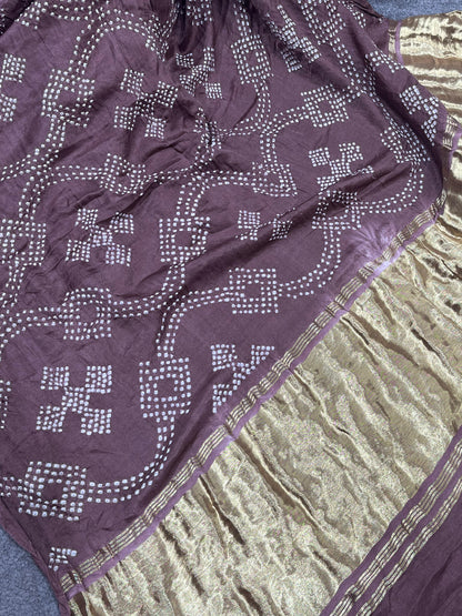 BROWN SHADED GAJJI SILK PURE HANDLOOM BHANDEJ SAREE