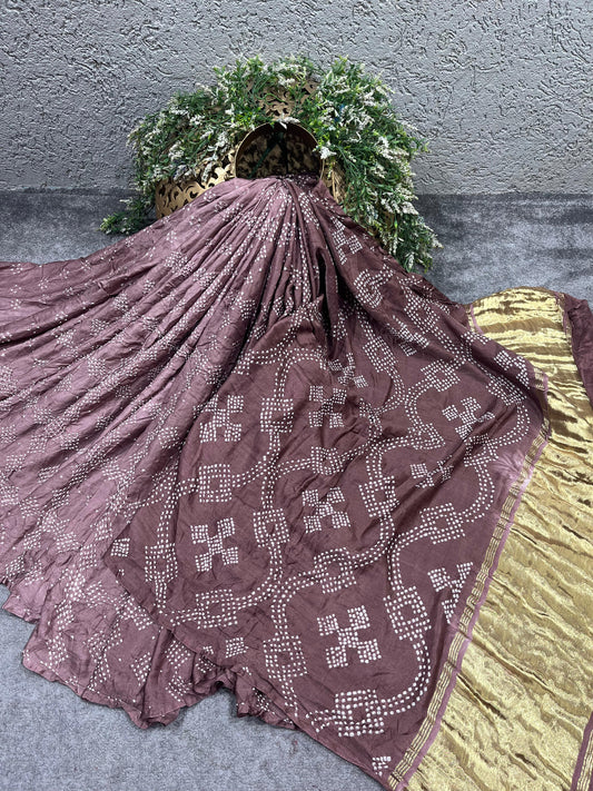 BROWN SHADED GAJJI SILK PURE HANDLOOM BHANDEJ SAREE