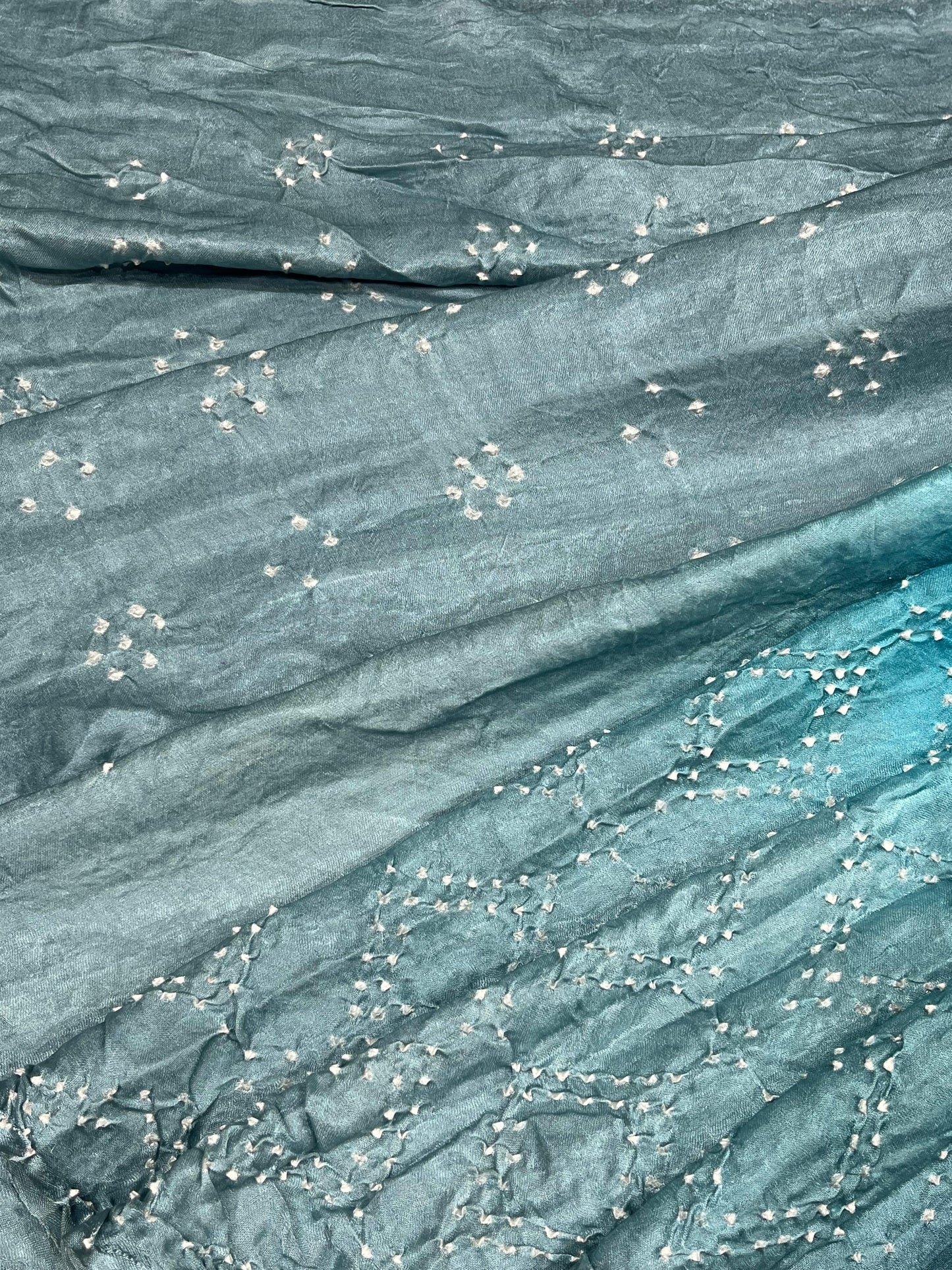 GREY BLUE SHADED GAJJI SILK PURE HANDFLOOM BHANDEJ SAREE