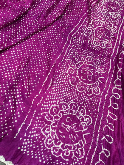 PURPLE SHADED GAJJI SILK PURE HANDLOOM BHANDEJ SAREE