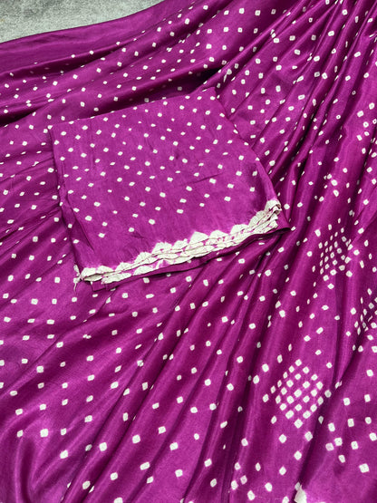 PLUM GAJJI SILK PURE HANDLOOM BHANDEJ SAREE