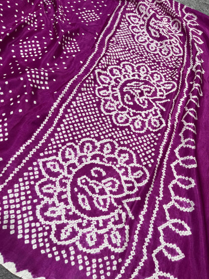 PLUM GAJJI SILK PURE HANDLOOM BHANDEJ SAREE