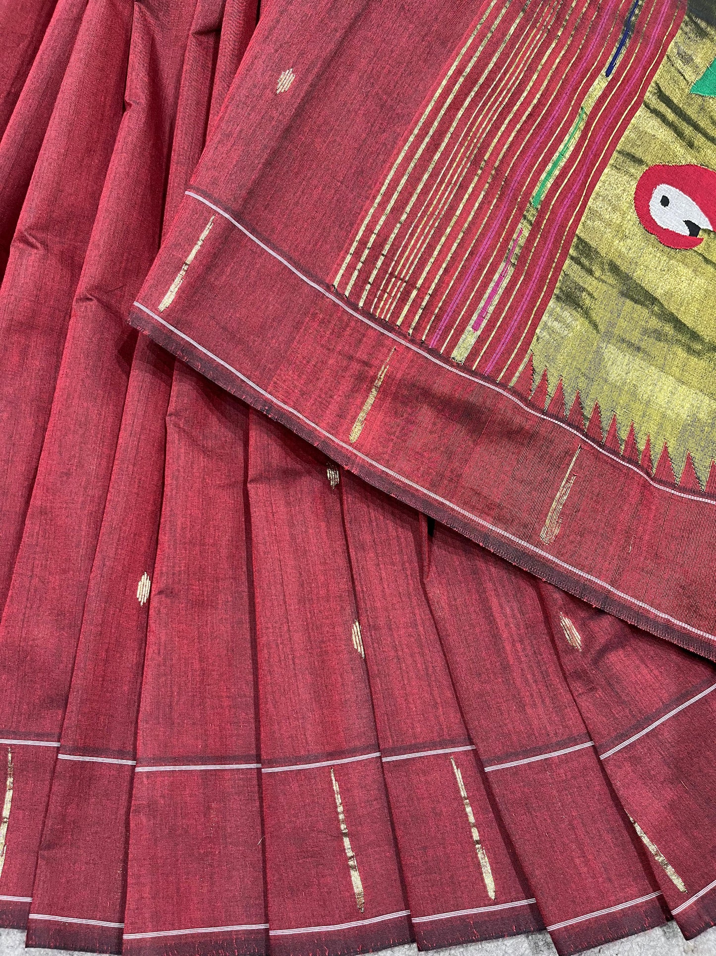 MAROON COTTON PURE HANDLOOM PAITHANI SAREE