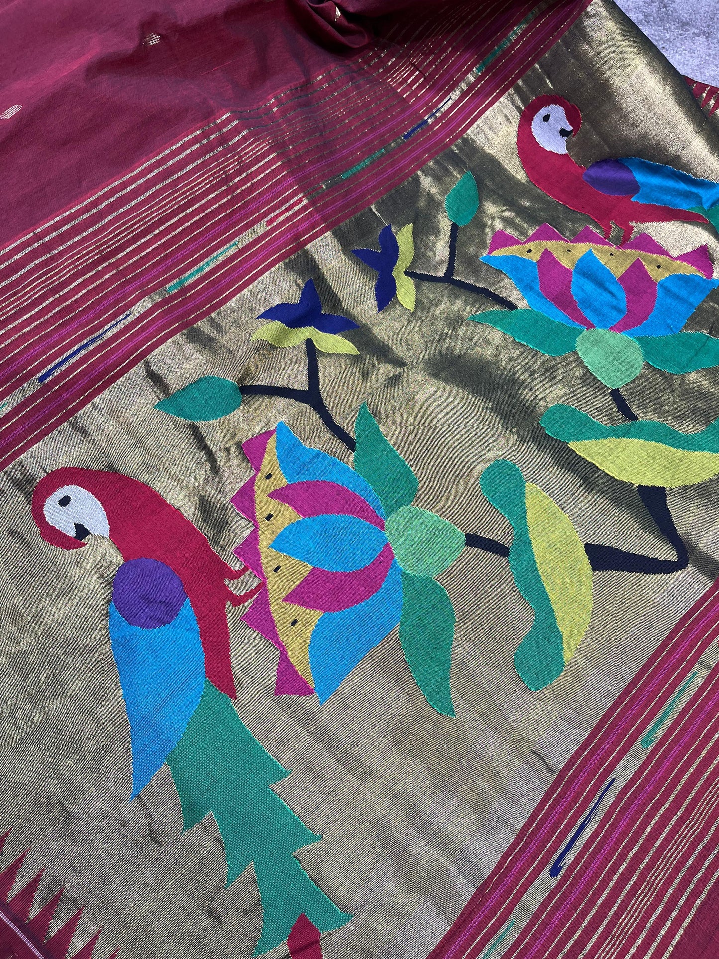 MAROON COTTON PURE HANDLOOM PAITHANI SAREE
