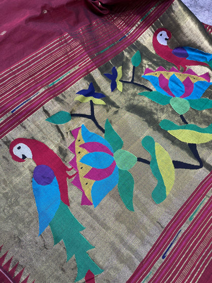 MAROON COTTON PURE HANDLOOM PAITHANI SAREE