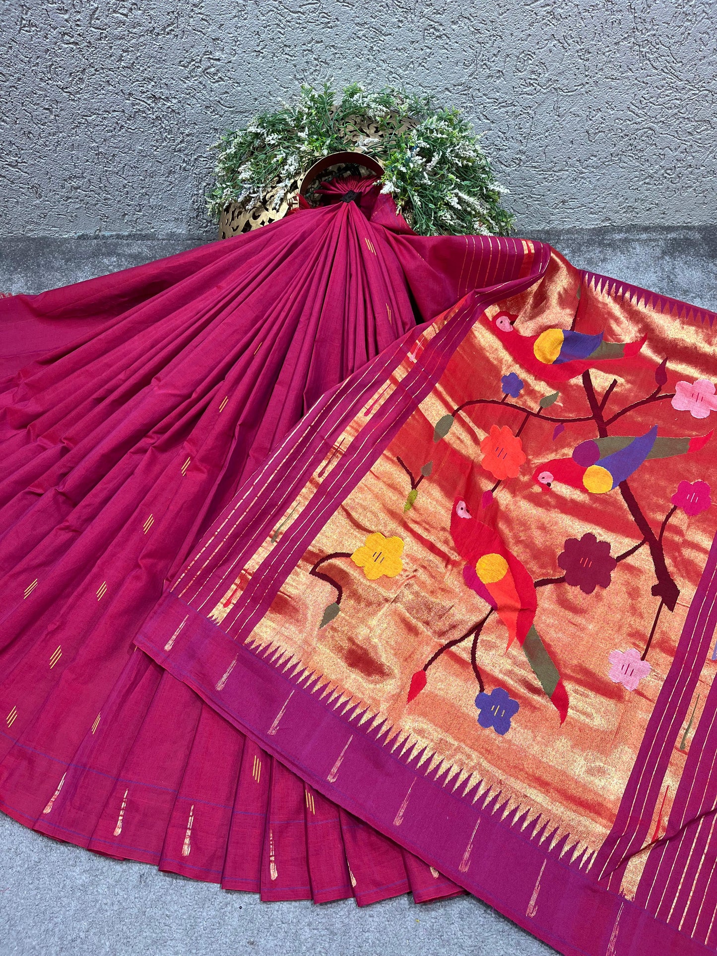 MAJENTA PINK COTTON PURE HANDLOOM PAITHANI SAREE