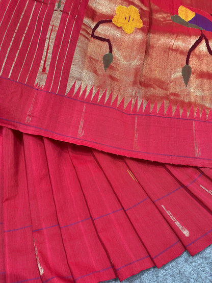 RED COTTON PURE HANDLOOM PAITHANI SAREE