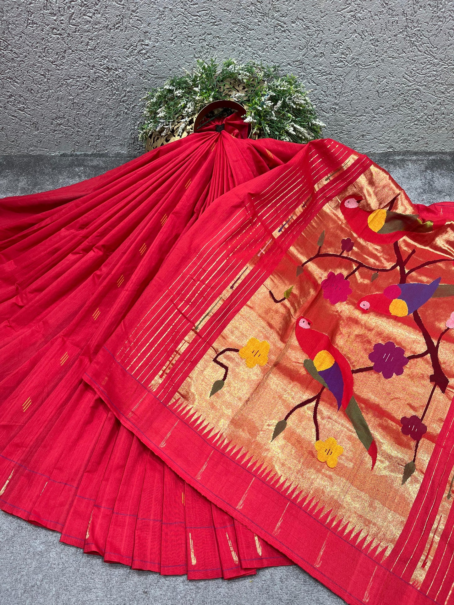 RED COTTON PURE HANDLOOM PAITHANI SAREE