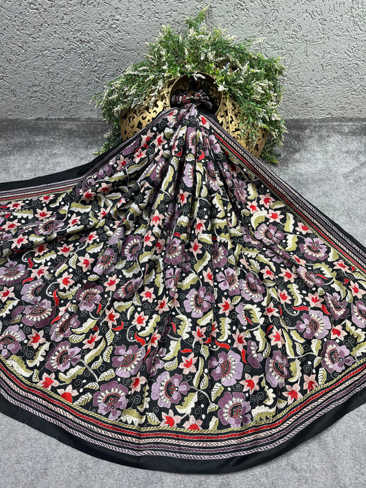 BLACK PURE HANDLOOM KANTHA DUPATTA