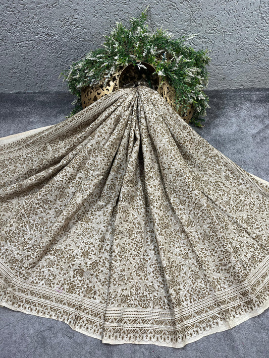 LIGHT BEIGE PURE HANDLOOM KANTHA DUPATTA