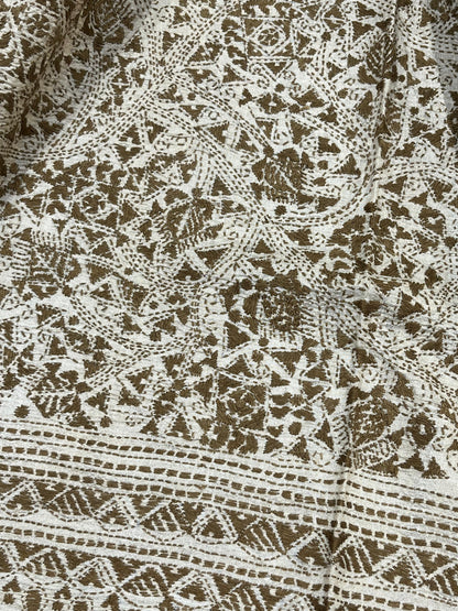 LIGHT BEIGE PURE HANDLOOM KANTHA DUPATTA