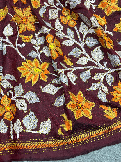 MAROON PURE HANDLOOM KANTHA DUPATTA