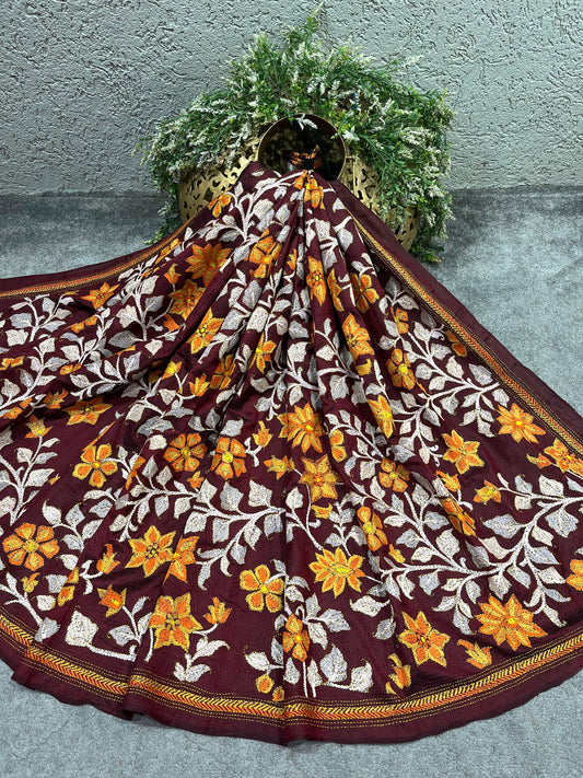 MAROON PURE HANDLOOM KANTHA DUPATTA