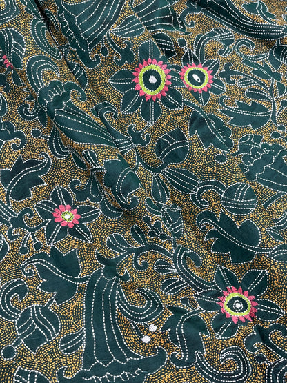 GREEN PURE HANDLOOM KANTHA DUPATTA