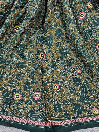 GREEN PURE HANDLOOM KANTHA DUPATTA