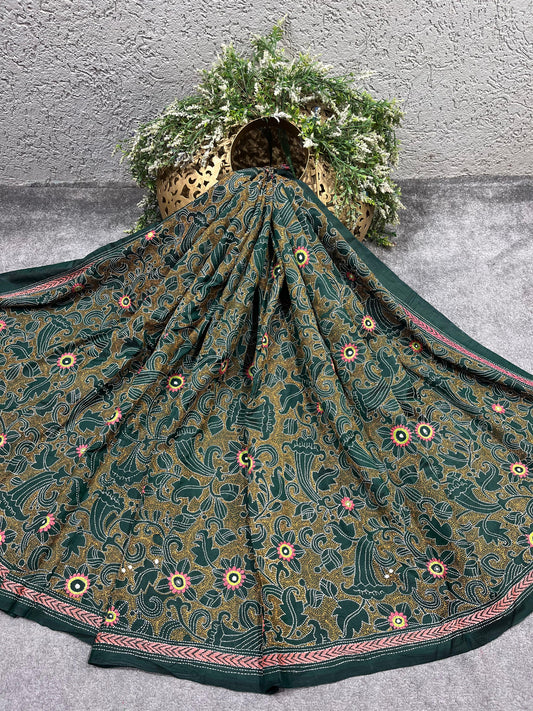 GREEN PURE HANDLOOM KANTHA DUPATTA
