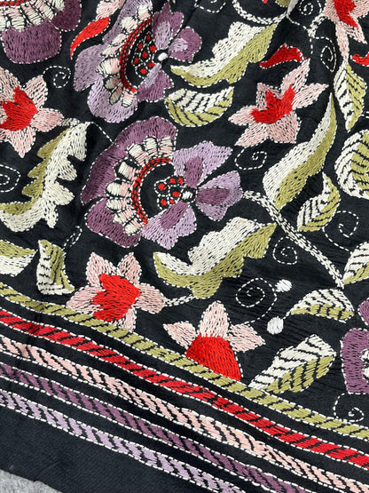 BLACK PURE HANDLOOM KANTHA DUPATTA