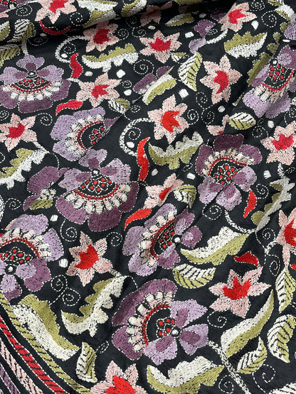 BLACK PURE HANDLOOM KANTHA DUPATTA