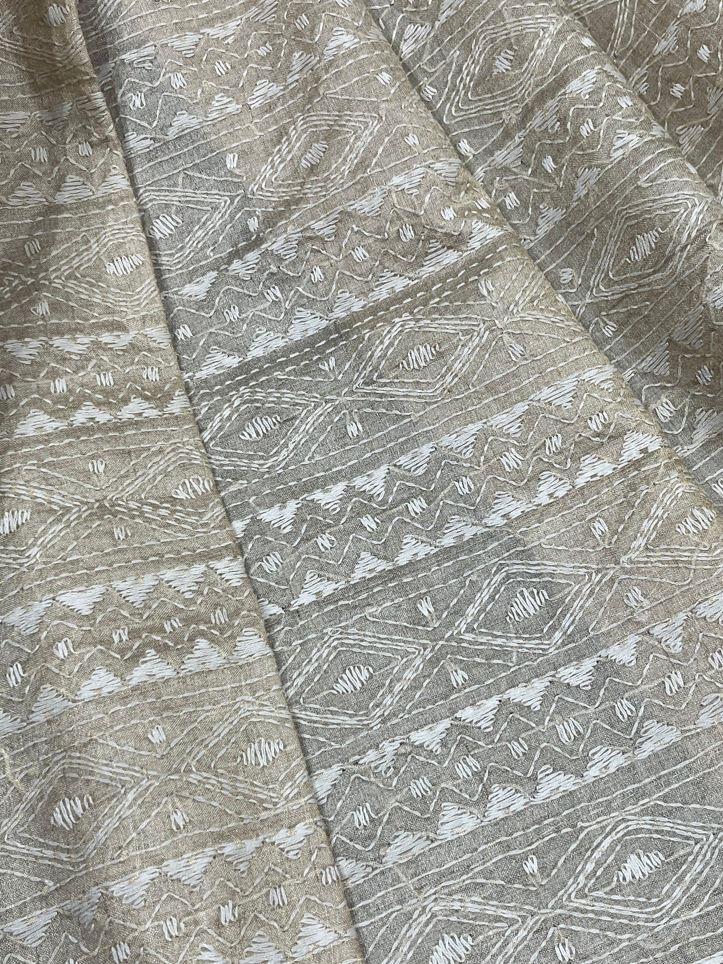 LIGHT BEIGE PURE HANDLOOM KANTHA DUPATTA