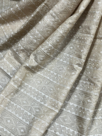 LIGHT BEIGE PURE HANDLOOM KANTHA DUPATTA