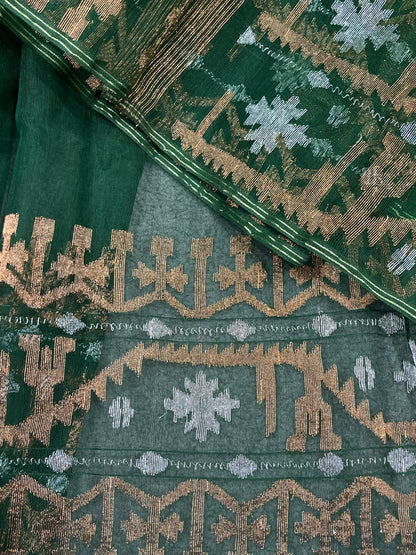 GREEN EXCLUSIVE PURE HANDLOOM DHAKAI JAMDANI SAREE
